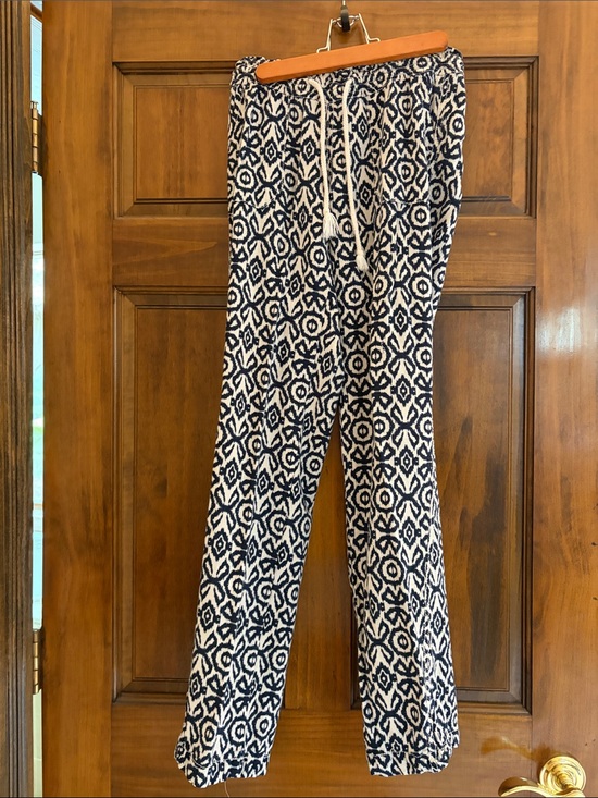 Cali1850 Pants - Women's Navy and White Patterned Drawstring Pants